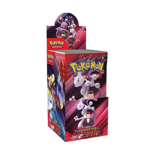 Geöffnete Packung des Pokémon Ewige Rivalen Displays mit 18 Booster Packs – deutsche Version