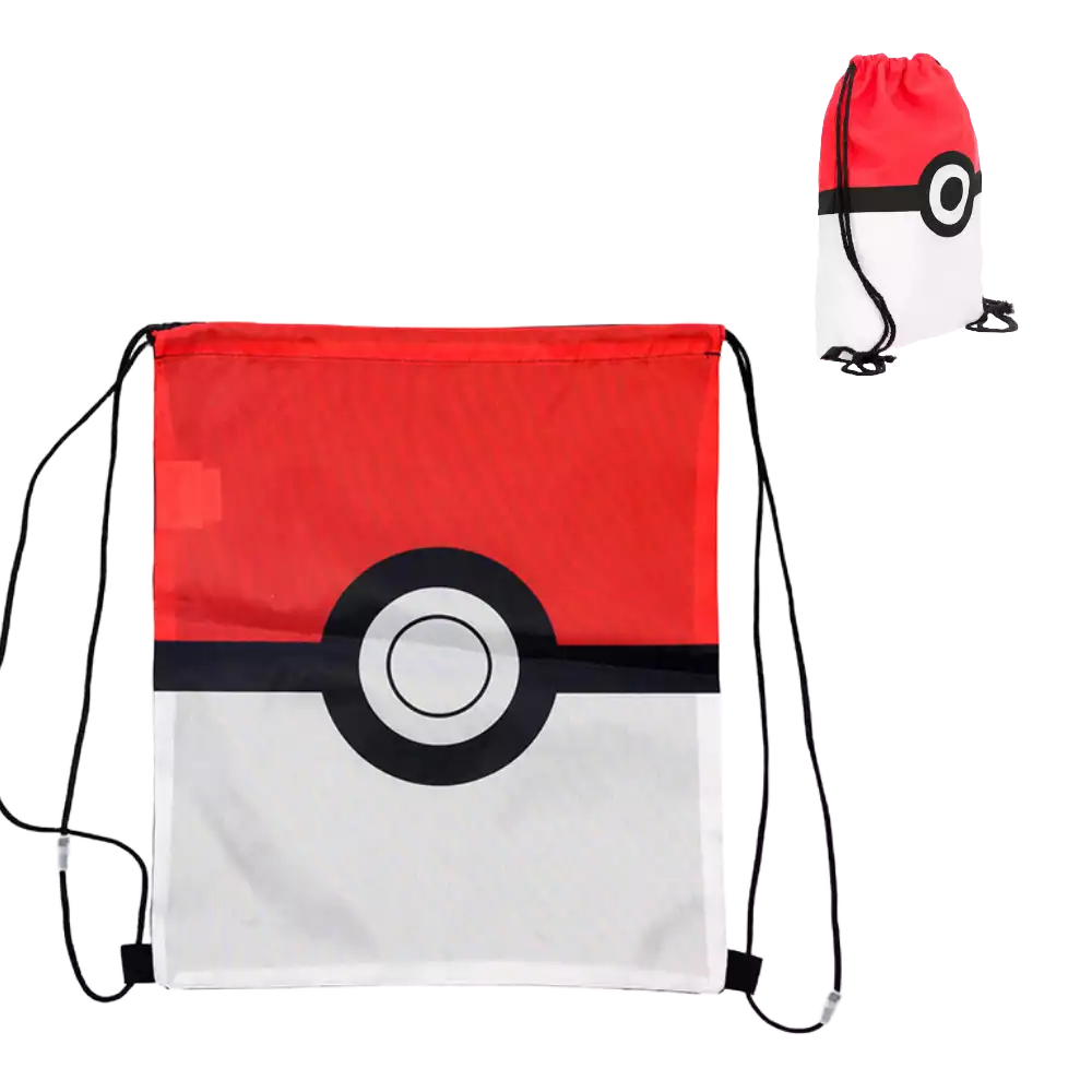 Pokémon Pokéball Battle Pouch – ca. 30 cm – Rote und weiße Tasche im Pokéball-Design mit schwarzem Kreis, ideal für TCG-Karten, Boosterpacks und Zubehör – Leichtes, robustes Material mit praktischen Kordelzügen