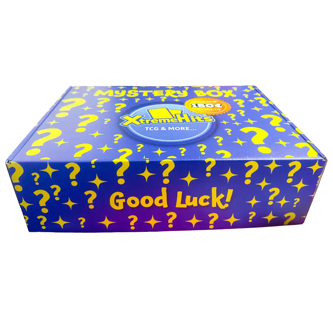 Vorschau der Xtreme Hits Mystery Box aus der Vorderansicht von unten mit dem Schriftzug Good Luck 