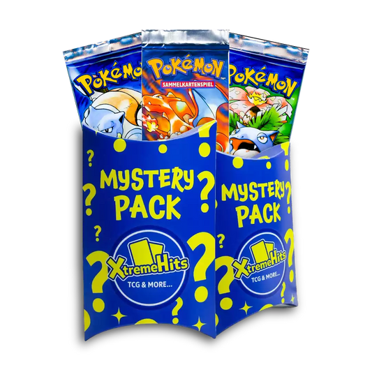 Vorschau der Xtreme Hits Mystery Packs als Premium Edition mit den Booster Packs: Glurak, Turtok und Bisaflor Boostern aus dem Base Set 1 Edition 