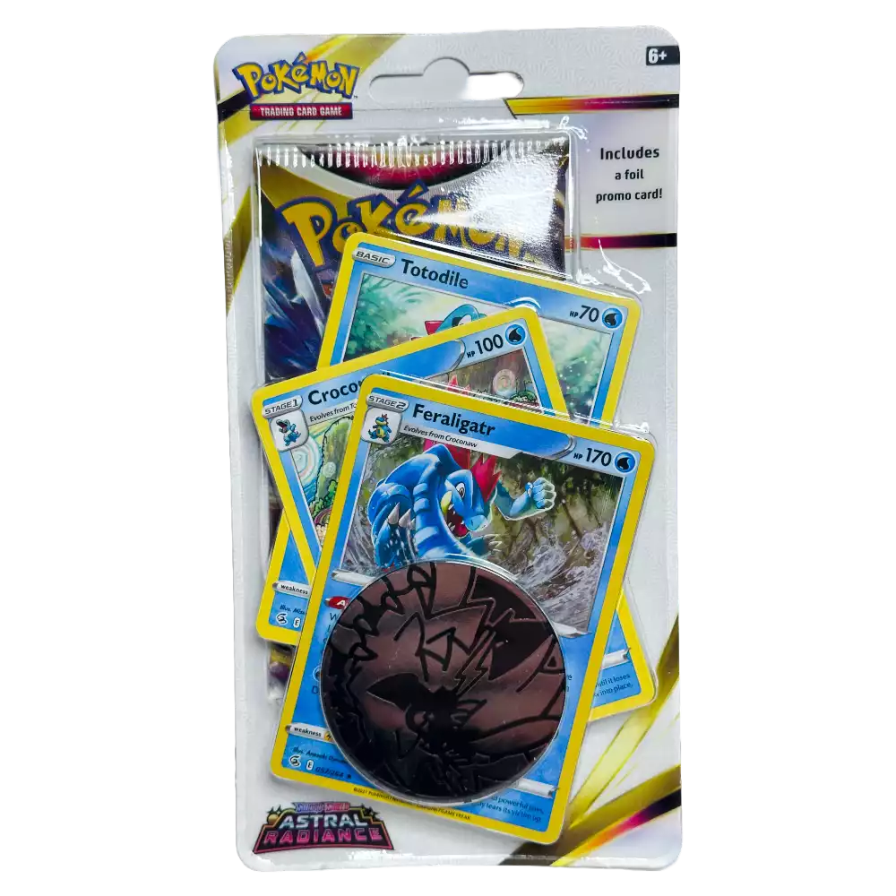 Pokémon Astral Radiance Checklane Blister – englische Version – Vorderansicht des Blister‑Packs mit Booster‑Pack, Promo‑Karte und Münze