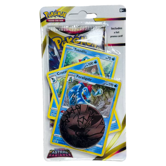 Pokémon Astral Radiance Checklane Blister – englische Version – Vorderansicht des Blister‑Packs mit Booster‑Pack, Promo‑Karte und Münze