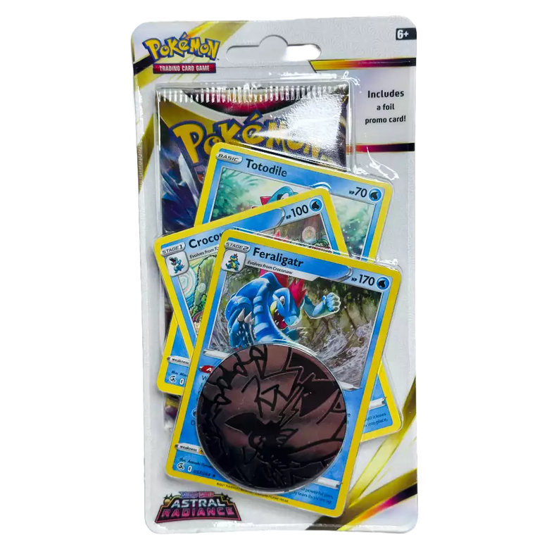 Pokémon Astral Radiance Checklane Blister – englische Version – Vorderansicht des Blister‑Packs mit Booster‑Pack, Promo‑Karte und Münze