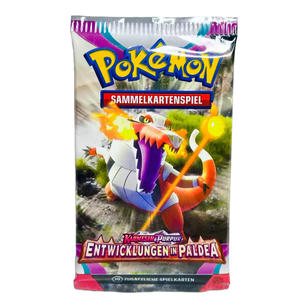 Pokémon Entwicklungen in Paldea Booster Pack – deutsche Version – Vorderansicht der Verpackung