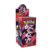 Geöffnete Packung des Pokémon Ewige Rivalen Displays mit 18 Booster Packs – deutsche Version