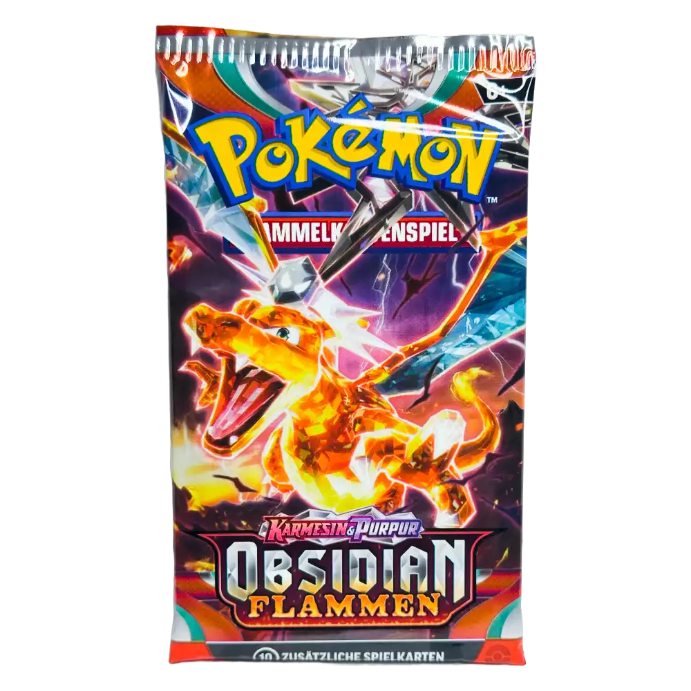 Pokémon Obsidian Flammen Booster Pack – deutsche Version – Vorderansicht der Verpackung