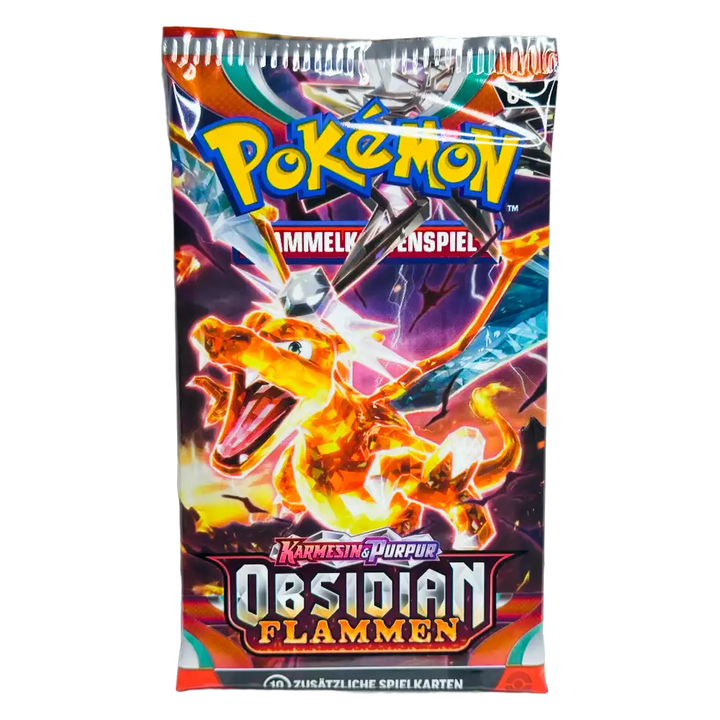 Pokémon Obsidian Flammen Booster Pack – deutsche Version – Vorderansicht der Verpackung