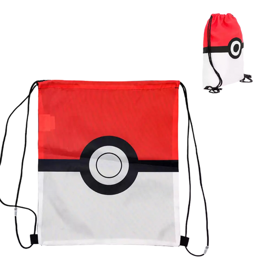 Pokémon Pokéball Battle Pouch – ca. 30 cm – Rote und weiße Tasche im Pokéball-Design mit schwarzem Kreis, ideal für TCG-Karten, Boosterpacks und Zubehör – Leichtes, robustes Material mit praktischen Kordelzügen