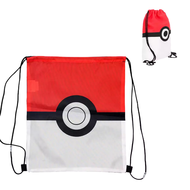 Pokémon Pokéball Battle Pouch – ca. 30 cm – Rote und weiße Tasche im Pokéball-Design mit schwarzem Kreis, ideal für TCG-Karten, Boosterpacks und Zubehör – Leichtes, robustes Material mit praktischen Kordelzügen