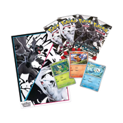 Geöffnete Pokémon Schwarze Blitze & Weiße Flammen Poster Kollektion – deutsche Version – Inhalt mit verschiedenen Postern und Sammelmotiven von Zekrom und Reshiram