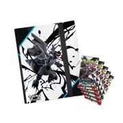 Geöffnete Pokémon Schwarze Blitze Zekrom Ordner Kollektion – deutsche Version – Inhalt mit Sammelordner und verschiedenen Kartenfächern, Zekrom-Motiv auf schwarzem Hintergrund