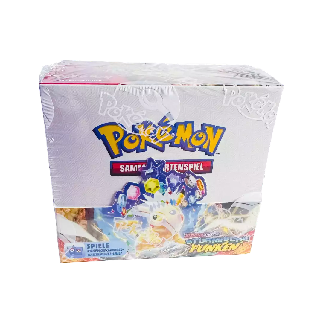 Pokémon Stürmische Funken Display mit 36 Booster Packs – deutsche Version – Vorderansicht der Verpackung