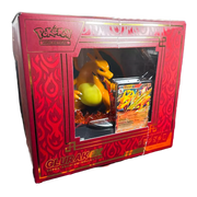 Pokémon Super Premium Kollektion Glurak-ex – deutsche Version – Vorderansicht der Box mit Glurak-ex-Artwork und feurigem Hintergrund